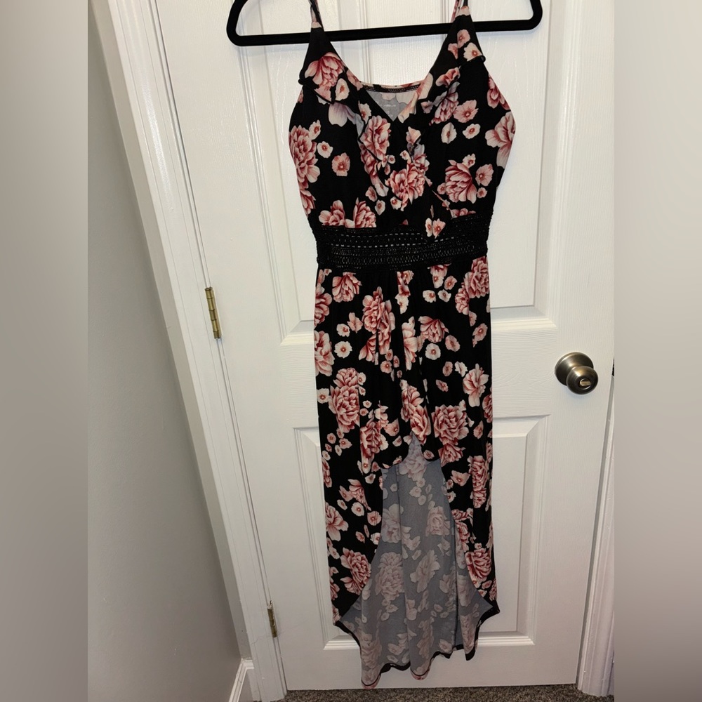 Floral No Boundaries High Low Maxi Dress/Romper Ruffle Crochet